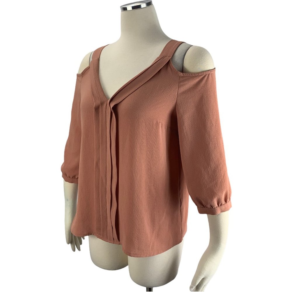 Monteau M Cold Shoulder Blouse Pink Medium Dressy - Picture 2 of 6
